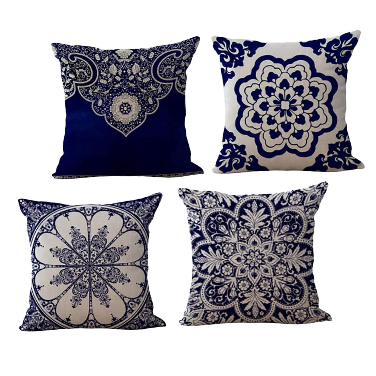 NUOBESTY 4 pezzi Federe Cuscini Quadrate in Lino e Cotone Stile Cinese con Motivo Floreale Classico per Divano Casa Ufficio Copricuscini Decorativi con Chiusura Zip per Soggiorno e Camera