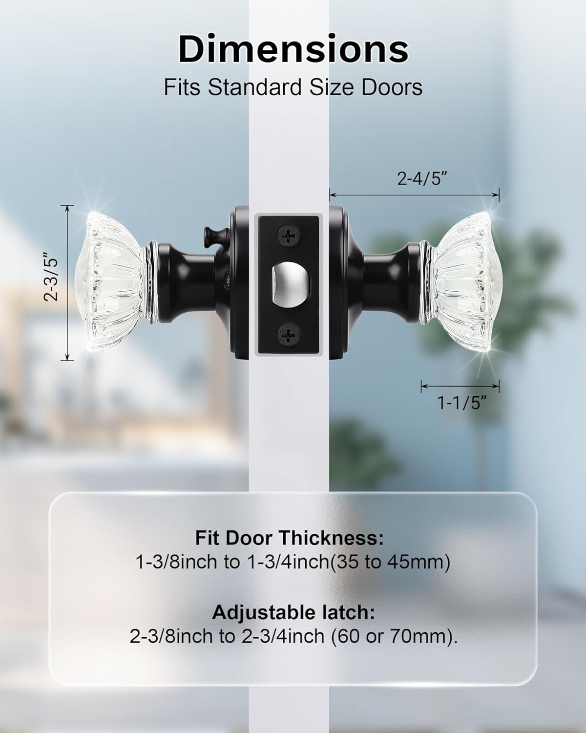 KNOBWELL 3 Pack Glass Door Knobs Interior with Lock, Privacy Function Crystal Door Knobs for Bedroom and Bathroom, Modern Glass Door Knob Set Inside in Matte Black Finish
