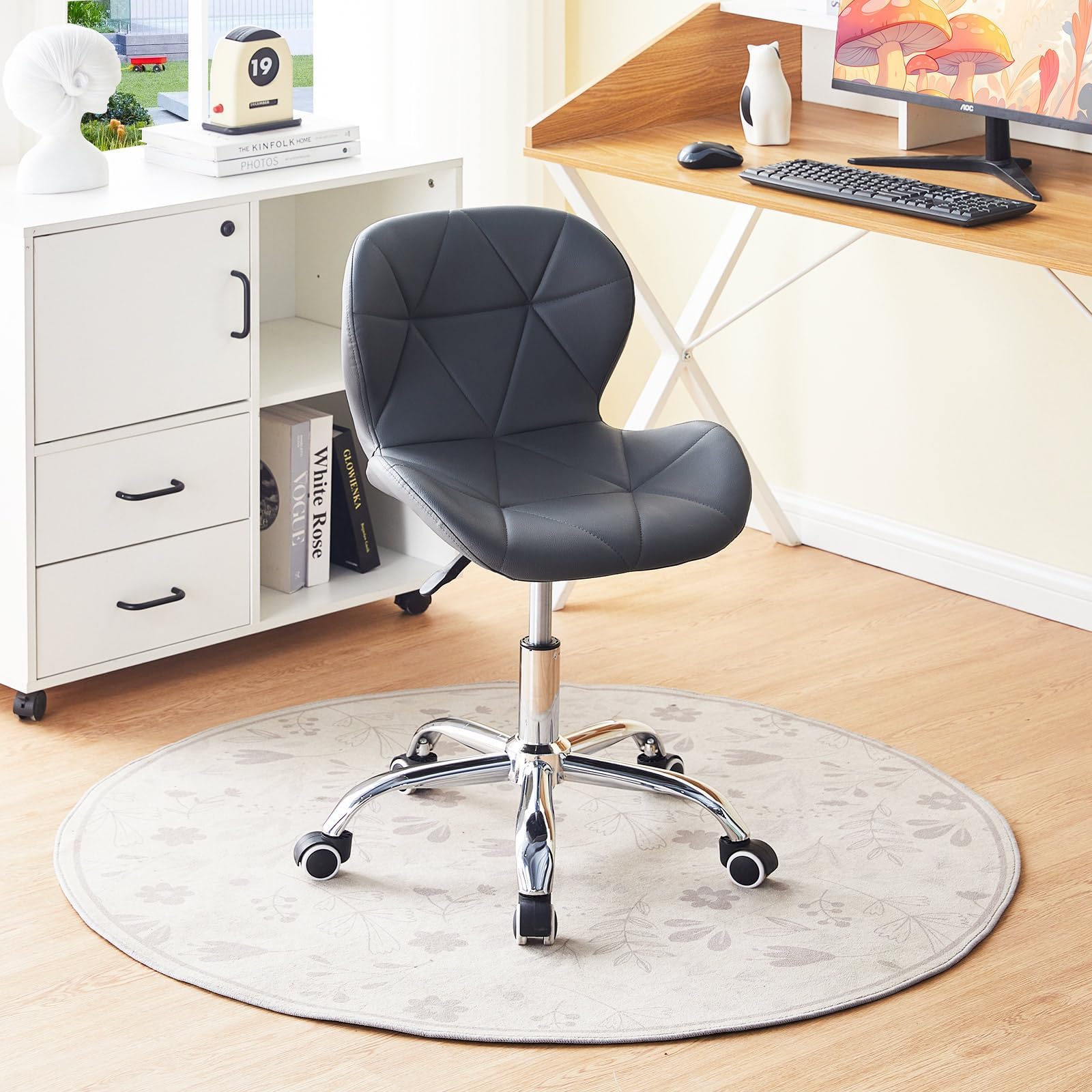 CLIPOP Office Desk Chair Grey Height Adjustable Computer Chairs with Swivel Lift Chrome Legs, Ergonomic Task Chair for Home Office Study Room