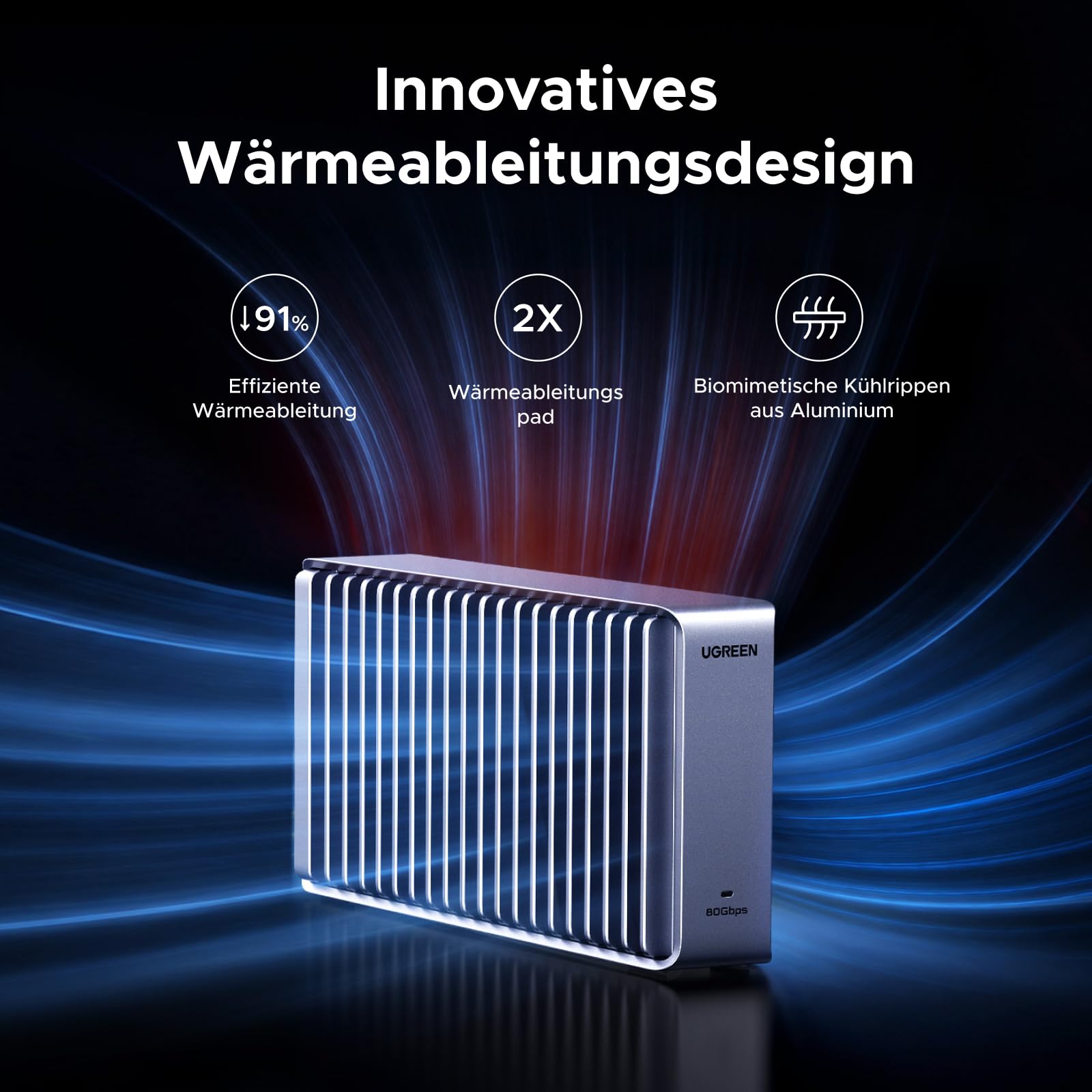 UGREEN 80Gbps M.2 NVMe SSD Gehäuse, NVMe Gehäuse kompatibel mit Thunderbolt 5/4/USB4 bis zu 7000MB/s, M2 SSD Gehäuse kompatibel mit MacBook, Mac mini, Mac Studio 50cm Kabel(SSD Nicht enthalten)