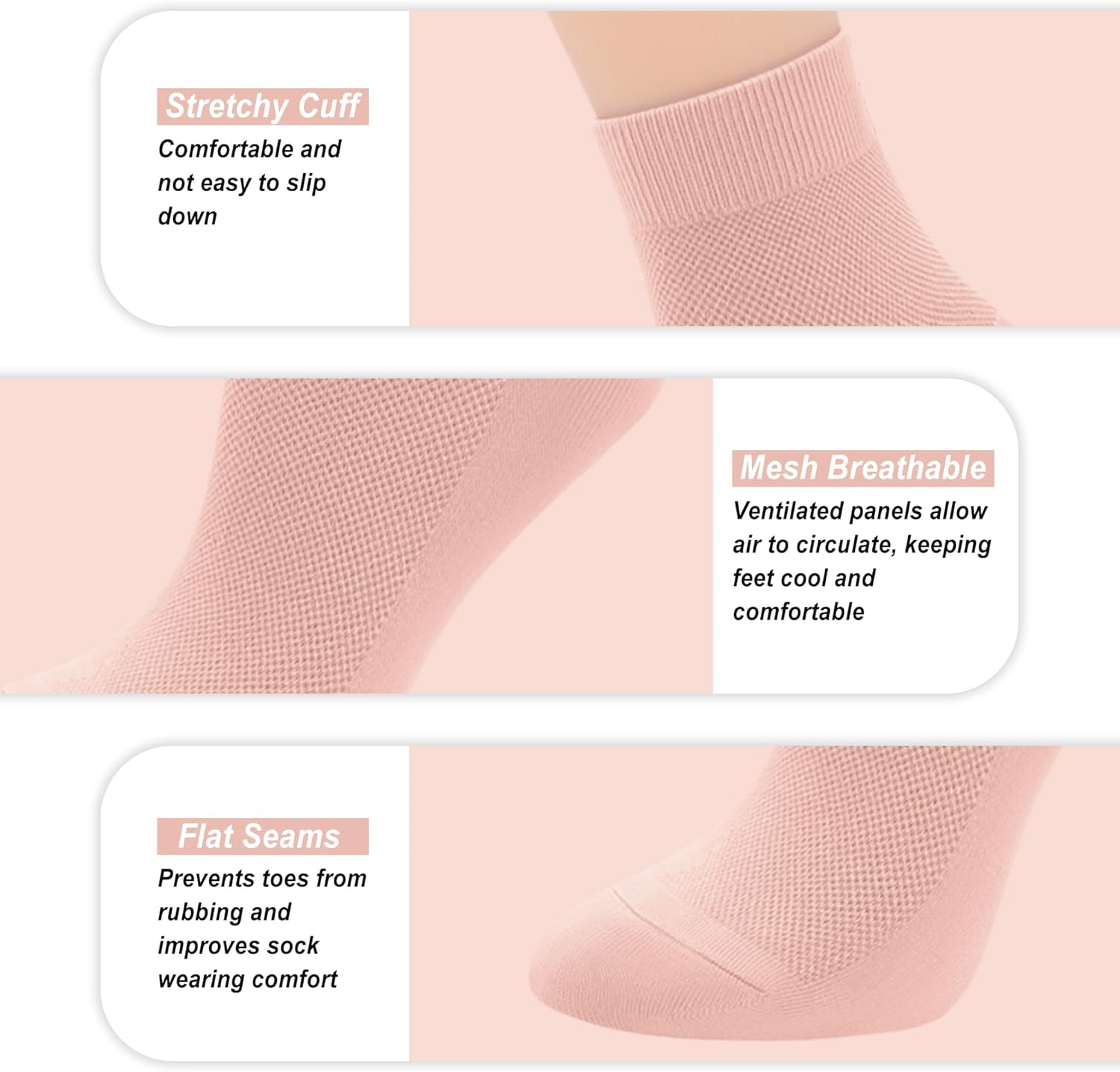 SERISIMPLE Women Thin Viscose Bamboo Above Ankle Sock Breathable Lightweight Classic Crew Casual Mesh Socks 5 Pairs - Image 3