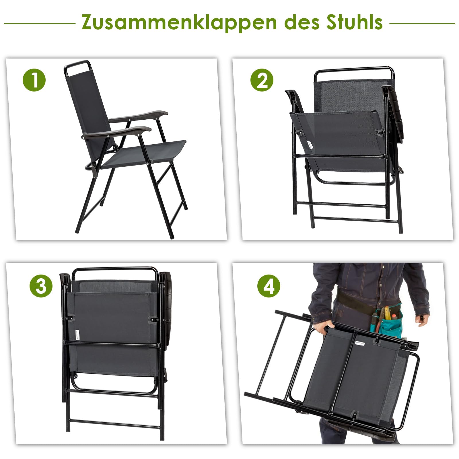 COSTWAY 4er Set Gartenstühle, Klappstühle mit Armlehnen, klappbare Balkonstühle mit atmungsaktivem Stoff, Terrassenstühle für Balkon, Garten, Hinterhof