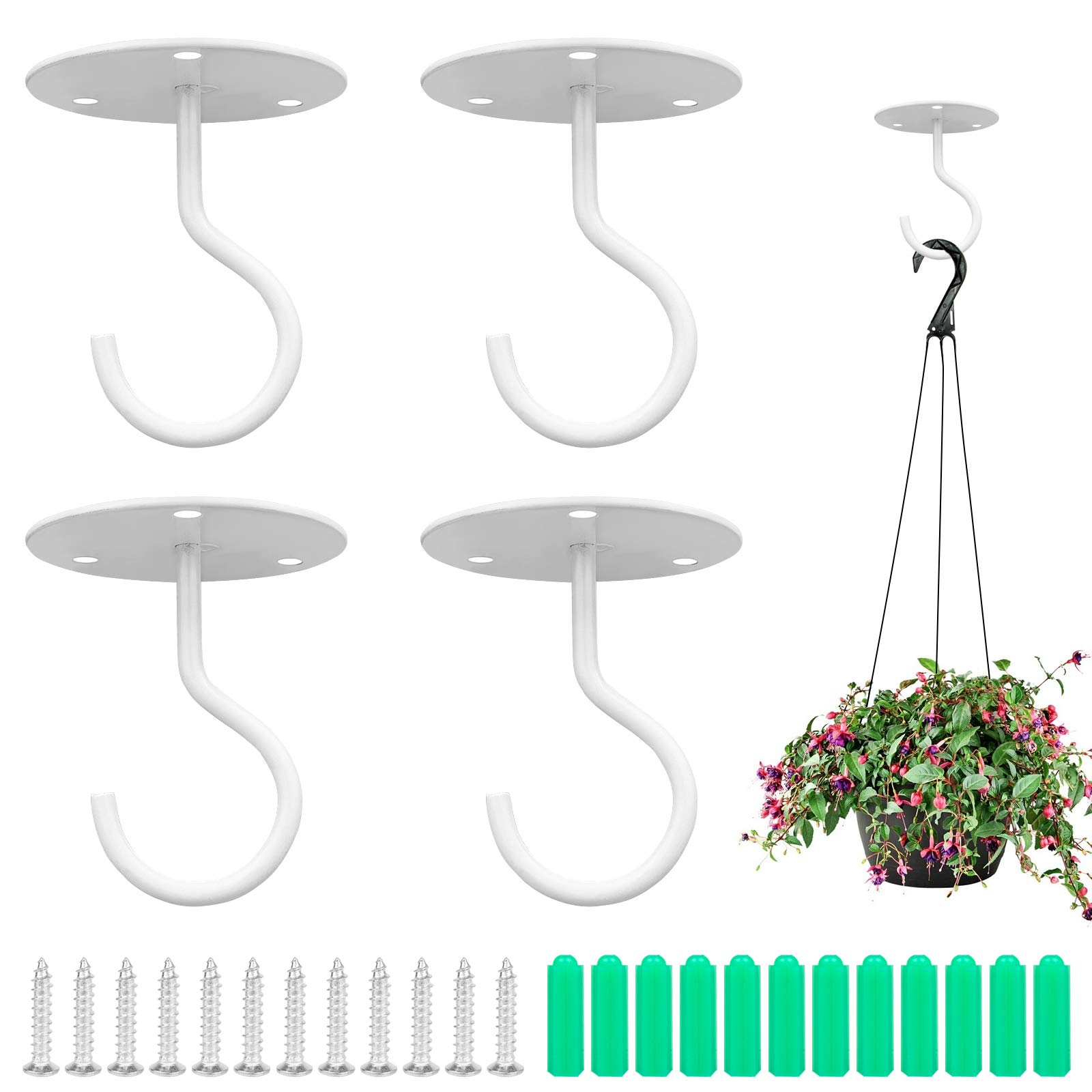 SUPVOX® 4pcs Metal Ceiling Hook for Hanging Flower Pot and Plant Pot Wall Mounted Hook for Hanging Plant Baskets/String Lights in Balcony,Porch, Wall Hook with Screws (White) (B09RZRRKHJ) Amazon Price History, Amazon Price Tracker