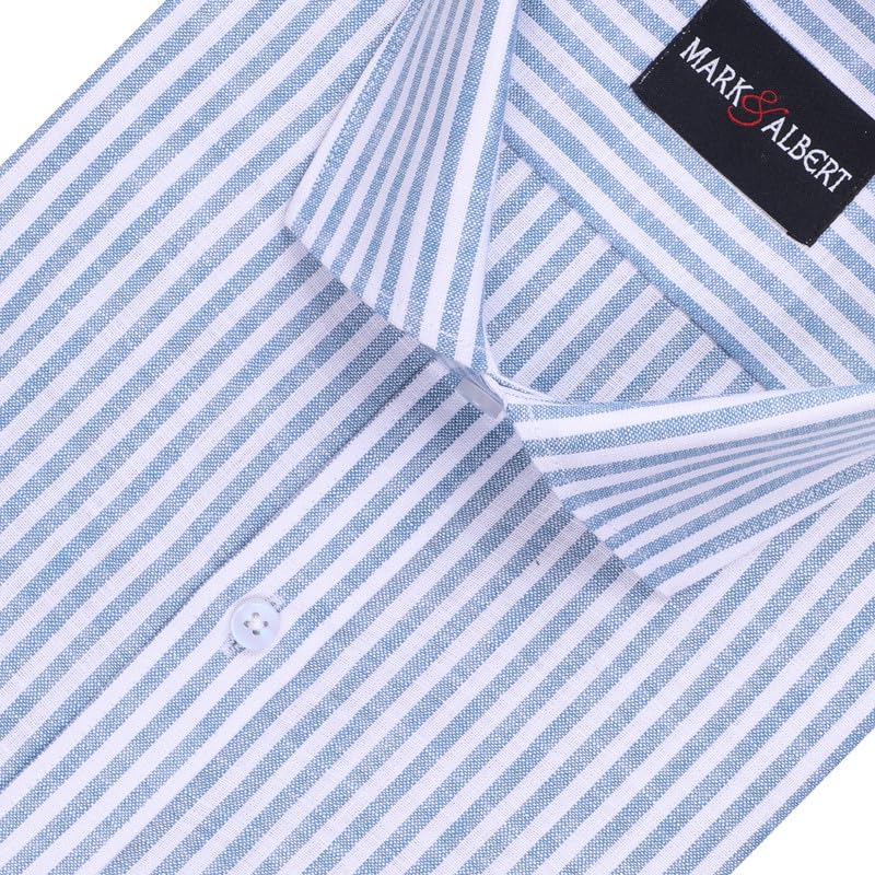 Image of MARK & ALBERT Men's Half Sleeve Cotton Linen Striped Shirt