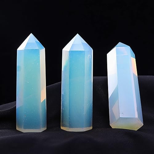 Miniatura 6 de Runyangshi Varita de cristal curativo grande con forma de torre de cristal de ópalo, 6 piedras facetadas de un solo punto para curación, meditación