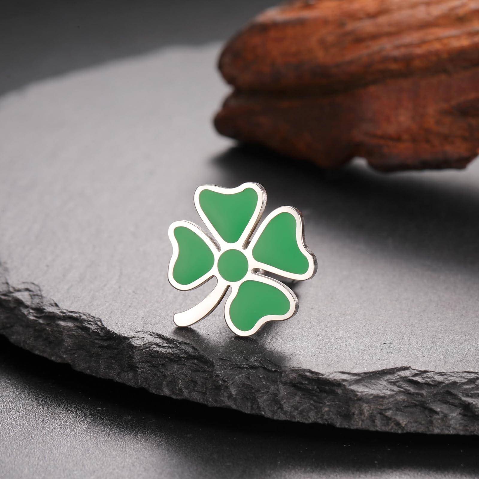 Gemelli da uomo a forma di quadrifoglio, in acciaio inox, con trifoglio verde, trifoglio, irlandese, irlandese, portafortuna, gemelli per camicie da matrimonio