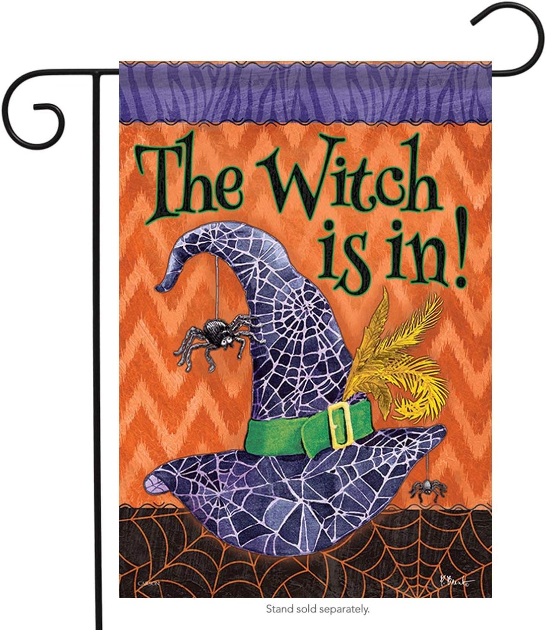 The Witch is in Halloween Garden Flag Spider Web Double Sided 12.5" x 18"