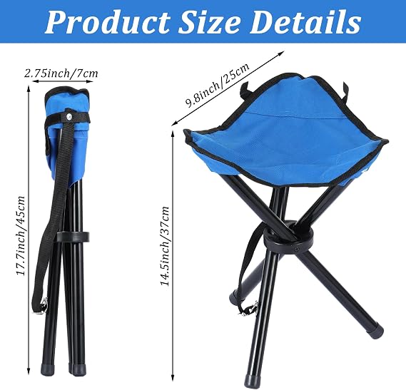 Small Travel Folding Camping Stool,17 Inch Folding Outdoor Tripod Seats Blue Portable Camping Stool for Garden Planting Party Hiking Golf Mountaineering Picnic Beach