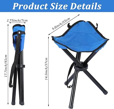 Small Travel Folding Camping Stool,17 Inch Folding Outdoor Tripod Seats Blue Portable Camping Stool for Garden Planting Party Hiking Golf Mountaineering Picnic Beach