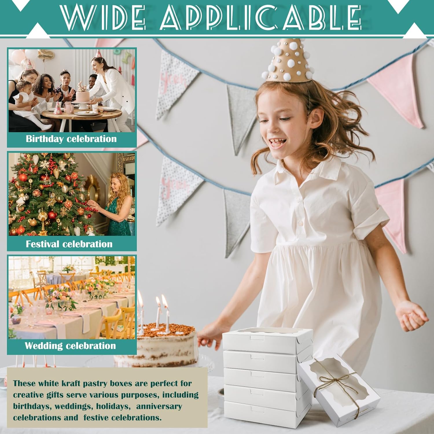 Cookie Boxes with Clear Window, 3/½ Inch Small White Kraft Candy Boxes