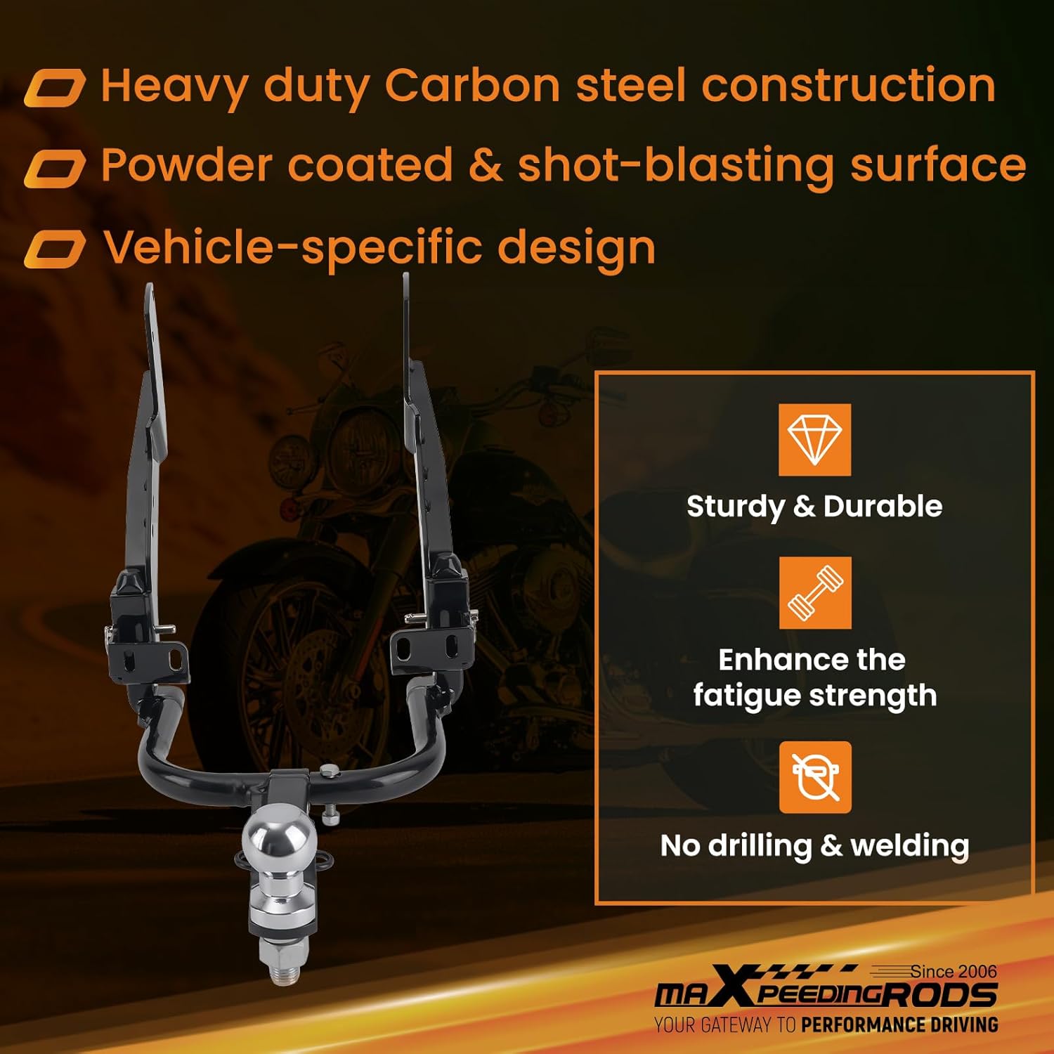 maXpeedingrods Receiver Hitch for Harley Davidson Touring Motorcycles, FLTRU Road Glide Ultra/FLTRX Road Glide Custom/FLHX Street Glide/FLHR Road King/FLHTI Electra Glide Standard 2014-2019