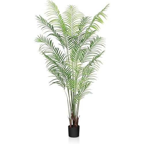 CROSOFMI 6.5ft Artificial Areca Palm Tree: Lifelike Fake Dypsis Lutescens Faux Plant Perfect for Indoor and Outdoor Decor, Housewarming Gift Idea