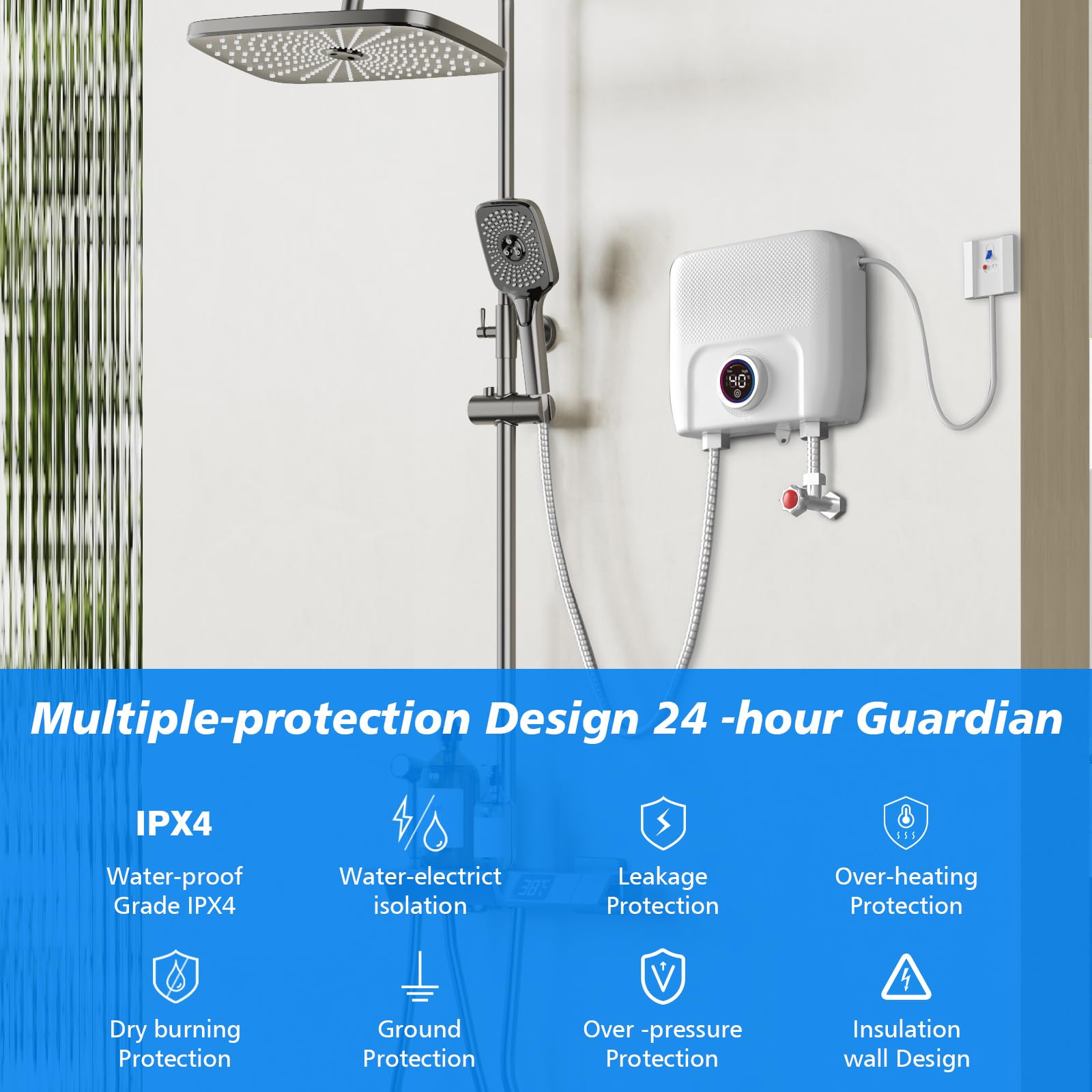 Chauffe-eau électriques 220V 6500W, Chauffe-eau électrique sans réservoir, Petit chauffe-eau instantané électrique économie d'eau Avec écran numérique, Pour cuisine, salle de bain, lavage