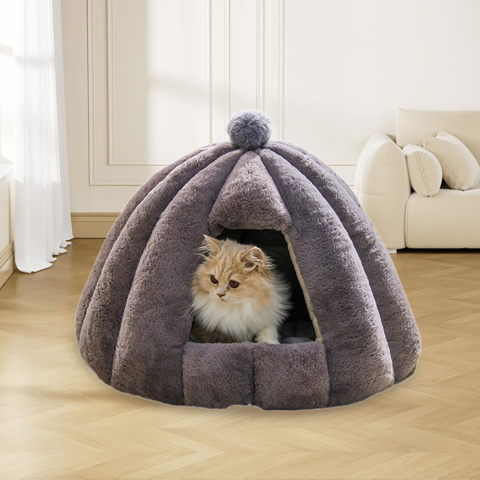 Tenda per Gatti, Cuccia Calda per Cani, Cuccia Accogliente per, Nido Semi-Chiuso per Gattini, Grigio, M