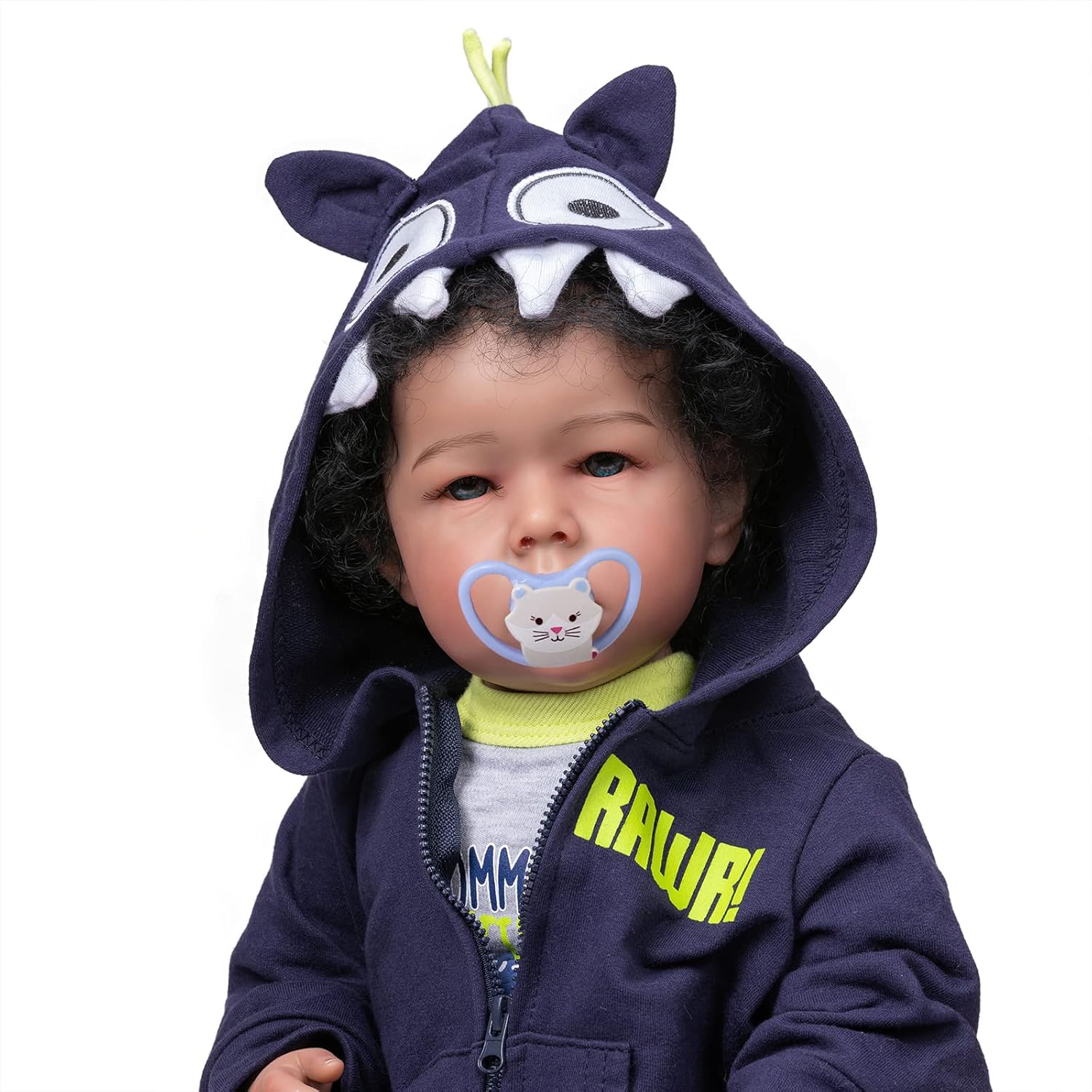 TERABITHIA 20 Inches Real Baby Size Rooted Curly Hair So Truly Reborn Baby Doll That Look Real and Feel Real Realistic African American Newborn Toddler Boy Dolls in Dark Brown Skin