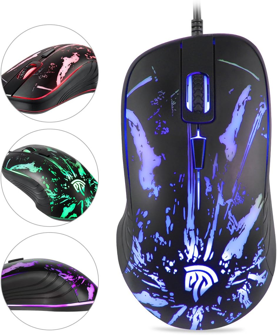 EasySMX Wired Office Mouse and Gaming Mouse, USB Optical Programmable Gaming Mouse, Macros Gaming Mice for PC, Laptop, MacBook
