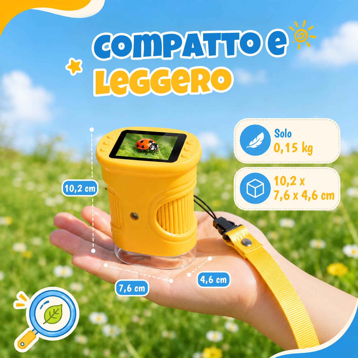 1000X Microscopio per Bambini, Microscopio Digitale Portatile HD 1080P con Display da 2,4" per Lente d'ingrandimento ed con Foto,Adatto come regalo di Natale,Compleanno o Capodannodai 3 agli 8