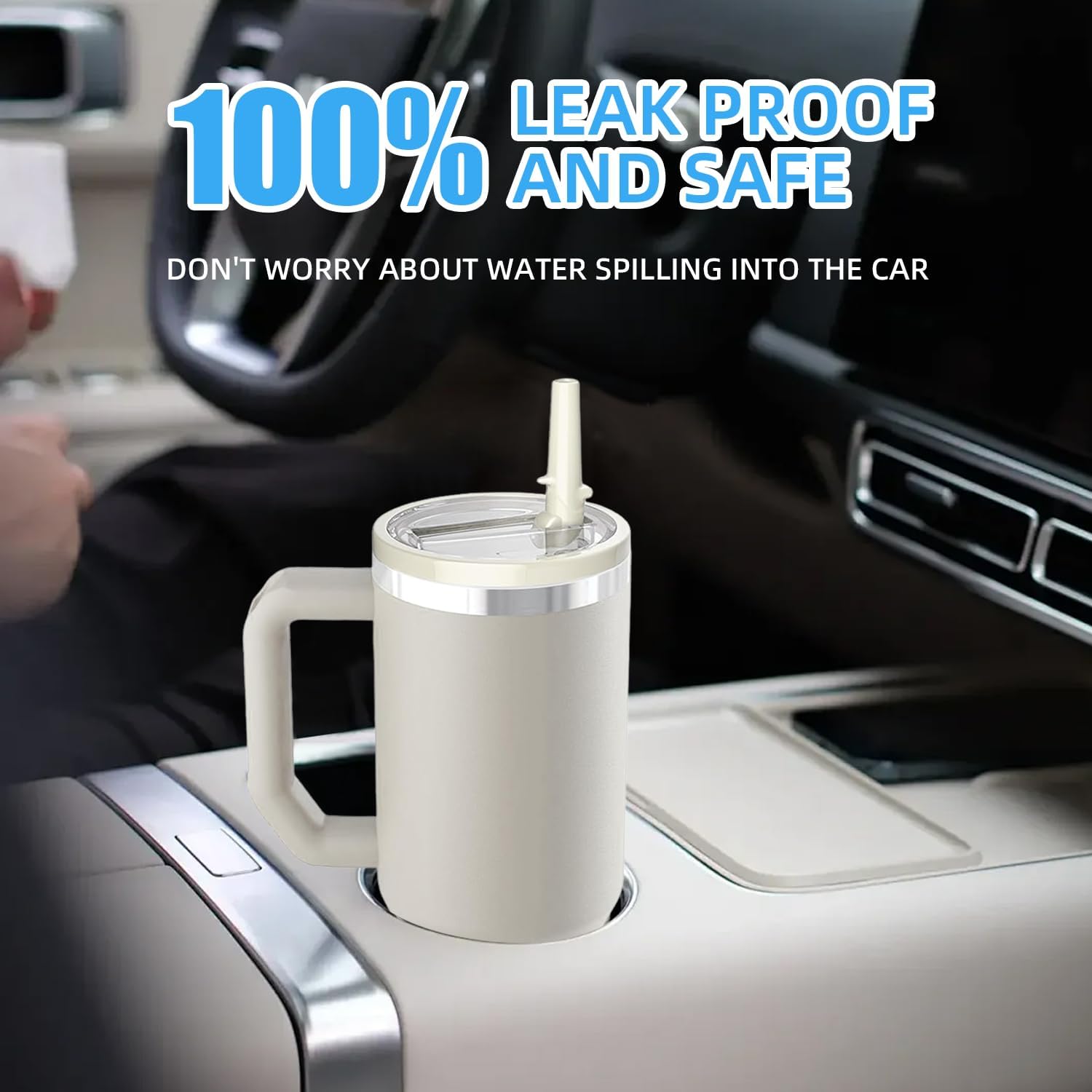 30 OZ Tumbler Lid Replacement Compatible with Stanley Quencher, 2 Pack Spill Proof Flip Straw Lids, Leakproof Top Cover Compatible for Stanley Cup Accessories, Black+Cream - Image 6