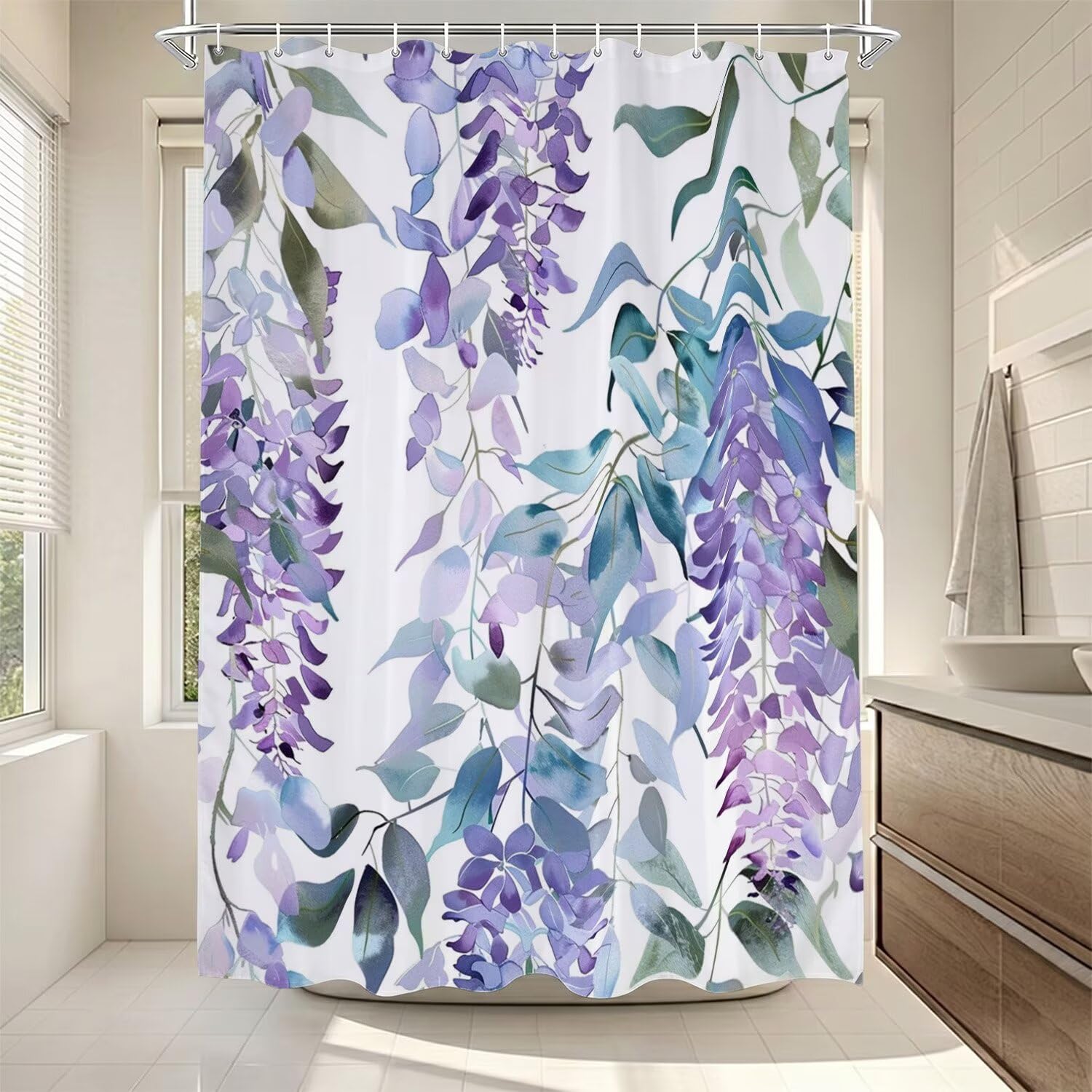 Rideau de douche polyester fleur violet 140x190 lavable baignoire