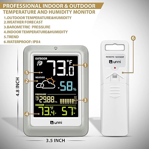 Wireless Weather Stations, with 330ft Range Sensor and Adjustable Backlight Inside Outside Monitor (Colorful)(Multi)