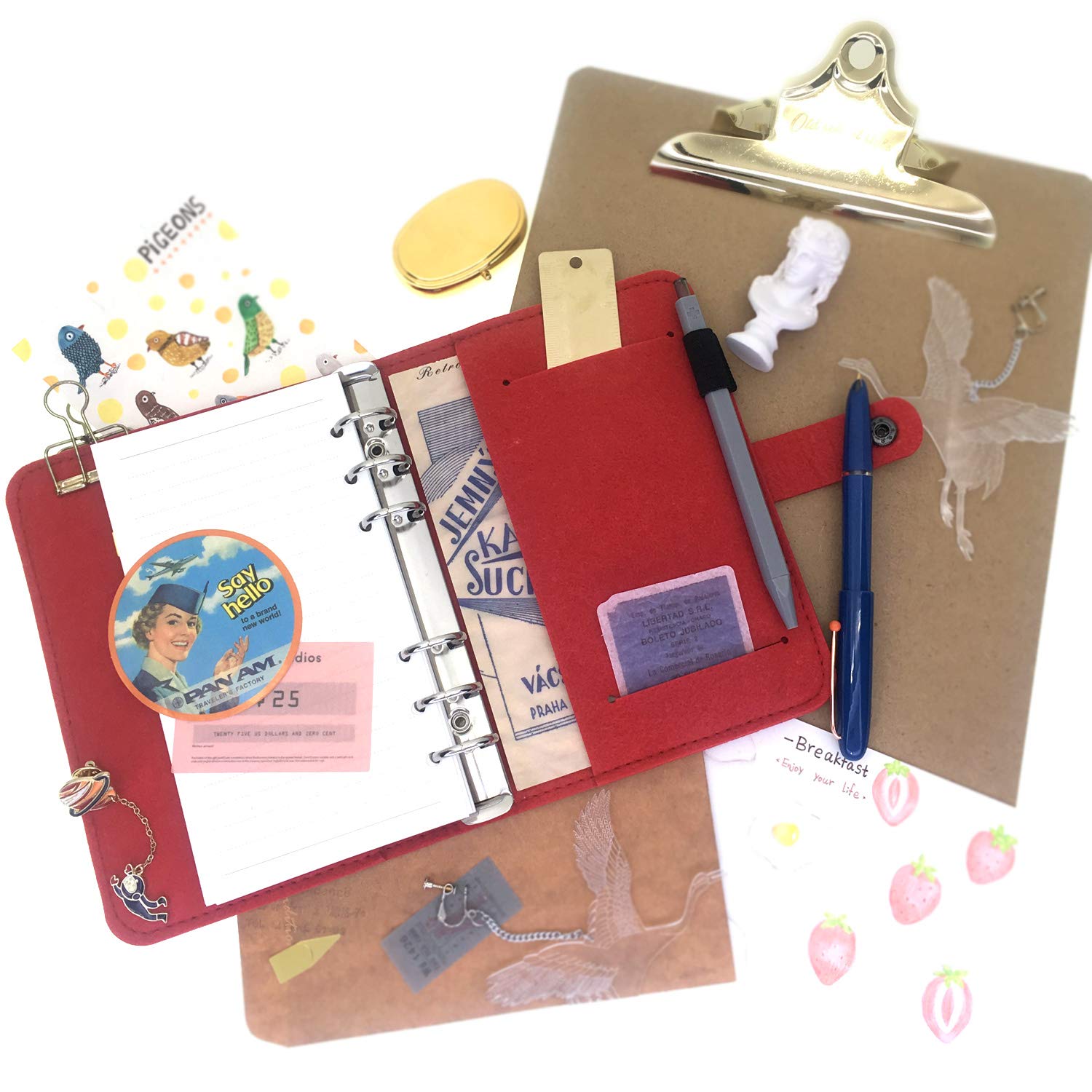A6 Felt Binder with Pages & Binder Pocket Set Red BW 4
