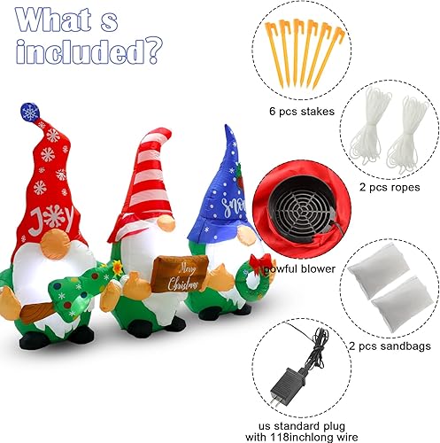 Miniatura 6 de Inflables de Navidad de 7 pies de largo, novedosos gnomos inflables de Navidad al aire libre, decoraciones de Navidad inflables para patio, luz LED