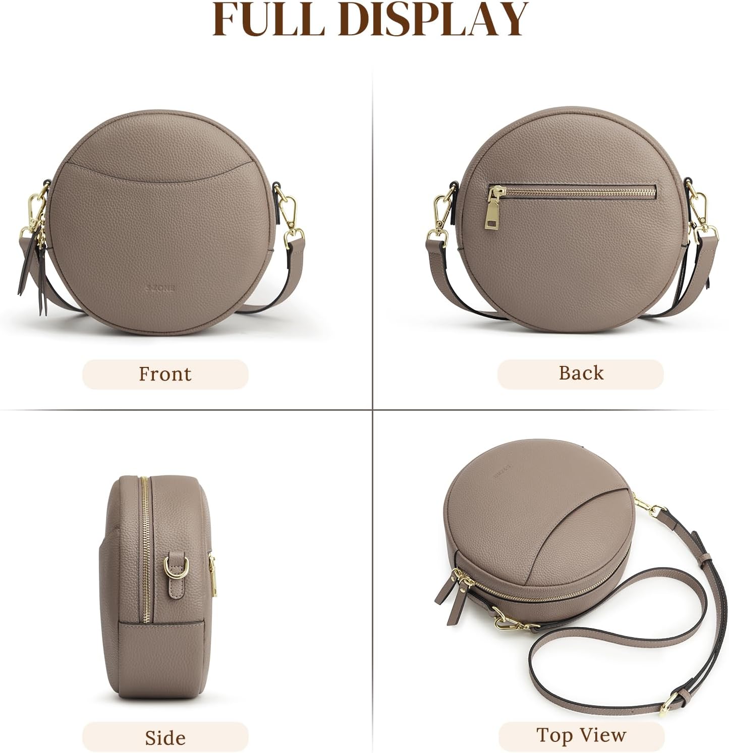 S-ZONE Leather Crossbody Bags for Women Vintage Circle Shoulder Purse Trendy Round Handbag with Adjustable Strap - Image 6
