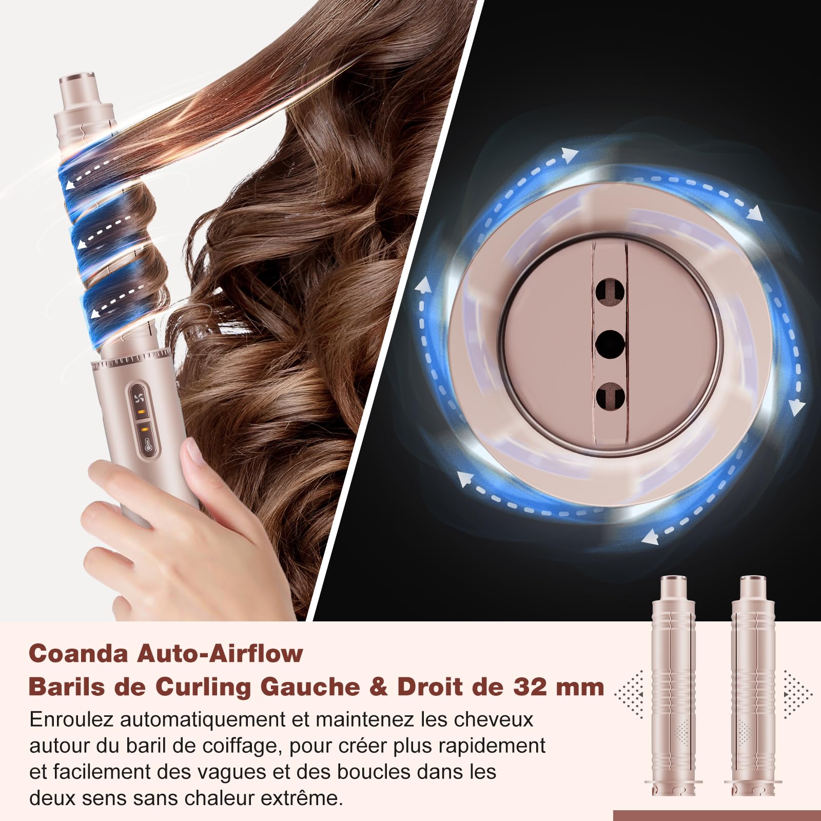 7MAGIC 7 en 1 Air Styler, Sèche-cheveux Ionique, Brosse Soufflante, Lisseur, Fer à Friser Automatique, Ensemble de Coiffure Multifonction Professionnel, sans Dommage Thermiqu, avec Boîte de Voyage