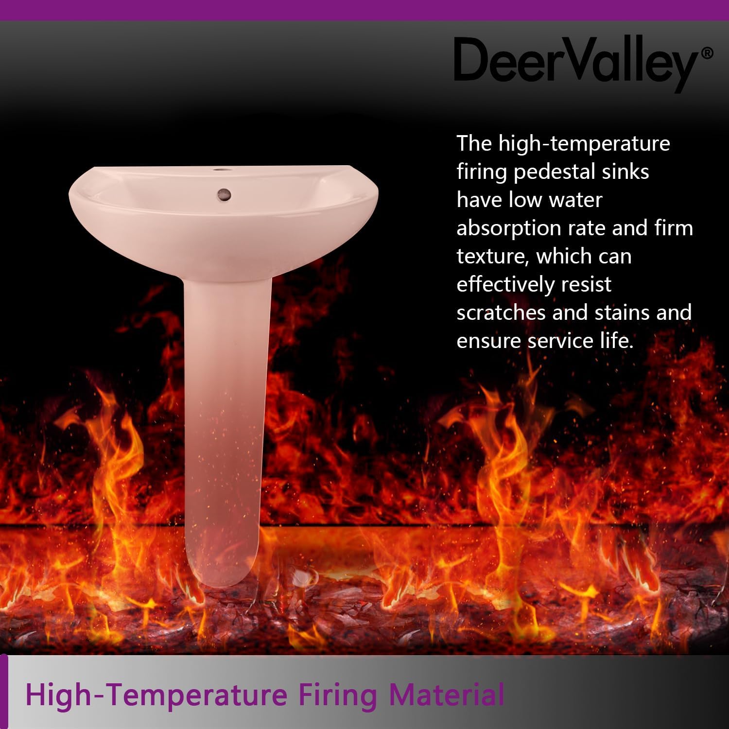 DeerValley 20x17 Inch Compact White Ceramic Pedestal Bathroom Sink with Overflow and Single Faucet Hole, Space-Saving Design, DV-1P523