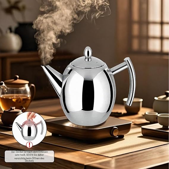 Stainless Steel Teapot with Infuser 1L Stainless Steel Teapot 1L Moroccan Teapot Kettle with Removable Filter Heat Resistant for Tea Coffee