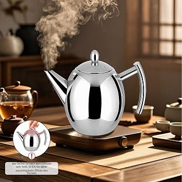Stainless Steel Teapot with Infuser 1L Stainless Steel Teapot 1L Moroccan Teapot Kettle with Removable Filter Heat Resistant for Tea Coffee