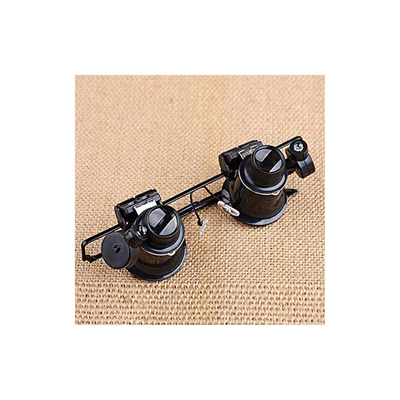 Stirnlupe, beleuchtete Lupe, Stirnlupe, tragbar, 20-fache Vergrößerung, mit 2 LED-Lampen, für die Reparatur von Uhren und Schmuck.