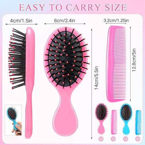 Miniatura 9 de Nuogo Juego de 24 mini cepillos de pelo húmedo coloridos para el cabello, cepillo desenredante de viaje, cerdas suaves, cepillo de pelo húmedo y
