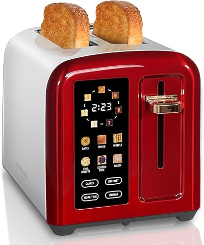 SEEDEEM Tostadora de 2 rebanadas, tostadora de acero inoxidable con control táctil completo, pantalla LCD, velocidad de calentamiento 50% más
