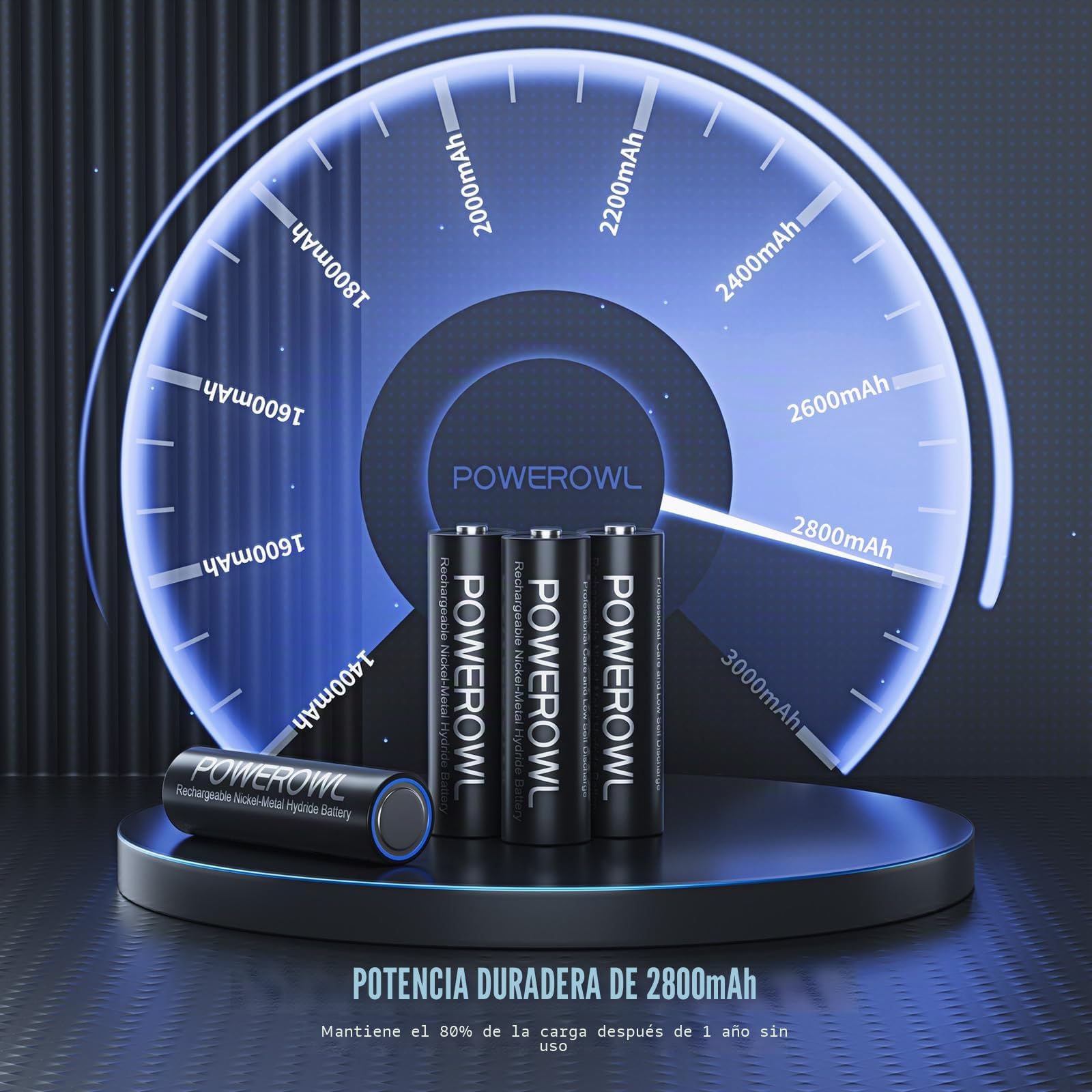 POWEROWL Cargador de Pilas AA, AAA con 8 Unidades de AA 2800mAh Ni-MH Pilas Recargables con Luces LED(Carga rápida USB, Ranura Independiente)