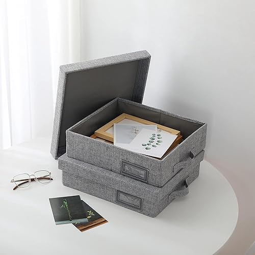 Miniatura 5 de Caja de almacenamiento de álbumes de recortes de lino, 14.6 x 13 x 4 pulgadas, caja de cartas para documentos, cajas de almacenamiento de fotos,