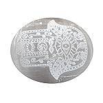 Amazing Gemstone Selenite Palm Stone - Hamsa Hand Engraved Hot Massage Worry Stone for Natural Body Chakra Balancing, Reiki Healing and Crystal Grid