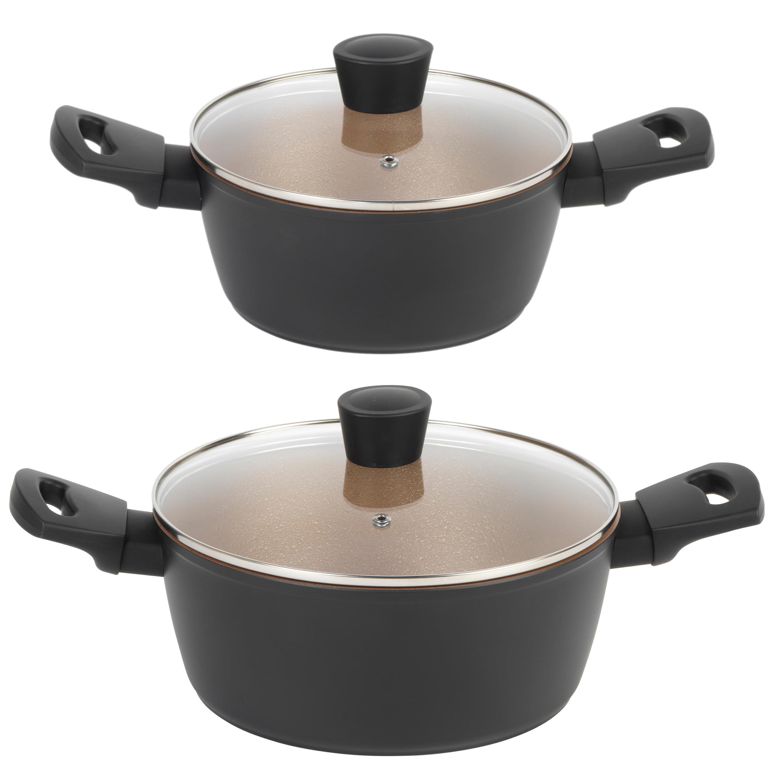 Russell Hobbs Black And Gold Combo-8222 Stockpot Set – 20/24 Cm Non-Stick Cooking Pots For Induction Hob, Kitchen Deep Pans With Lid, Pfoa-Free Soup Pan For Stew, Casserole, Aluminium, Stay Cool Handles, Black Gold