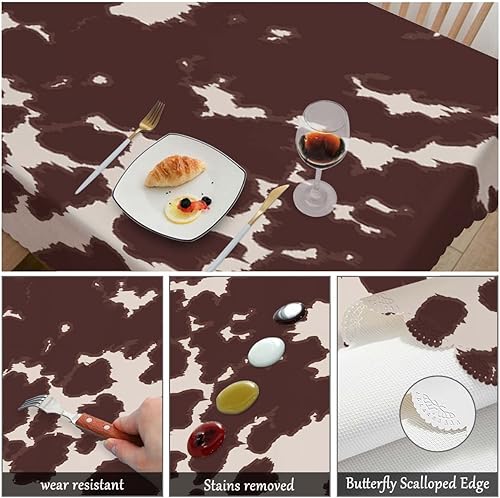 Miniatura 6 de Swono Fundas de mesa de vaca o caballo, 52 x 70 pulgadas, diseño de piel de animal de vaca y caballo, mantel lavable para decoración de mesa de