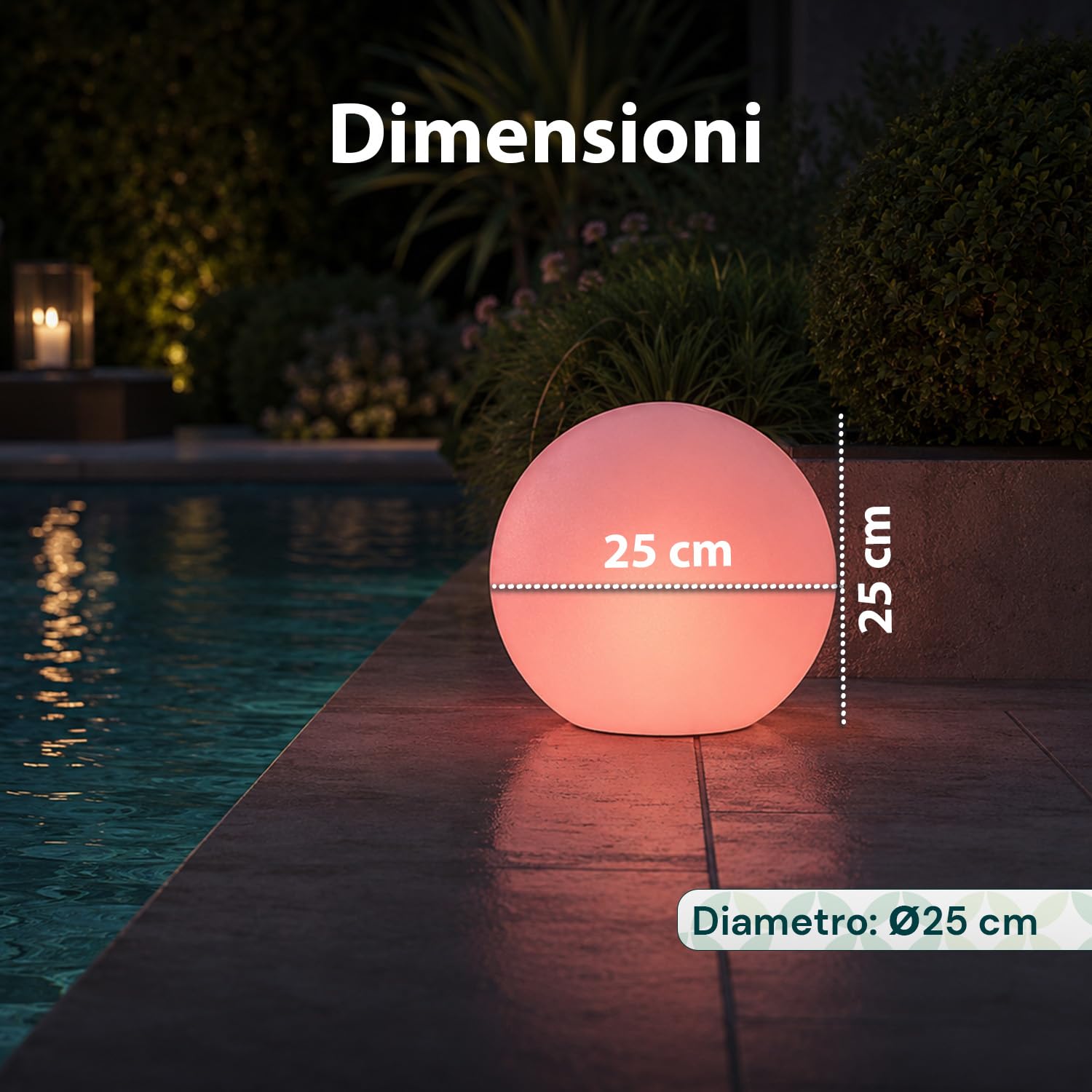 Sfera Solare da Giardino LED RGB + Bianca ø25 cm – Luci Solari da Esterno Decorative, 16 Colori, Telecomando IR, Picchetto Incluso, IP44, Batteria Li-ion