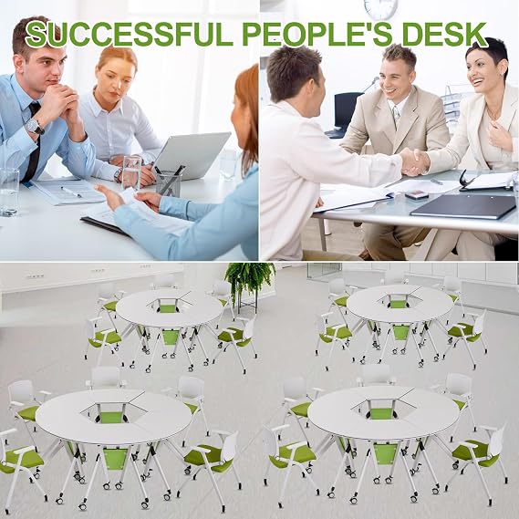 Folding Conference Table Modern Office Conference Room Tables, Mobile Training Table with Wheels, Flip Top Rolling Seminar Meeting Table for Office,Meeting Room,classr (62.9in Round Table)