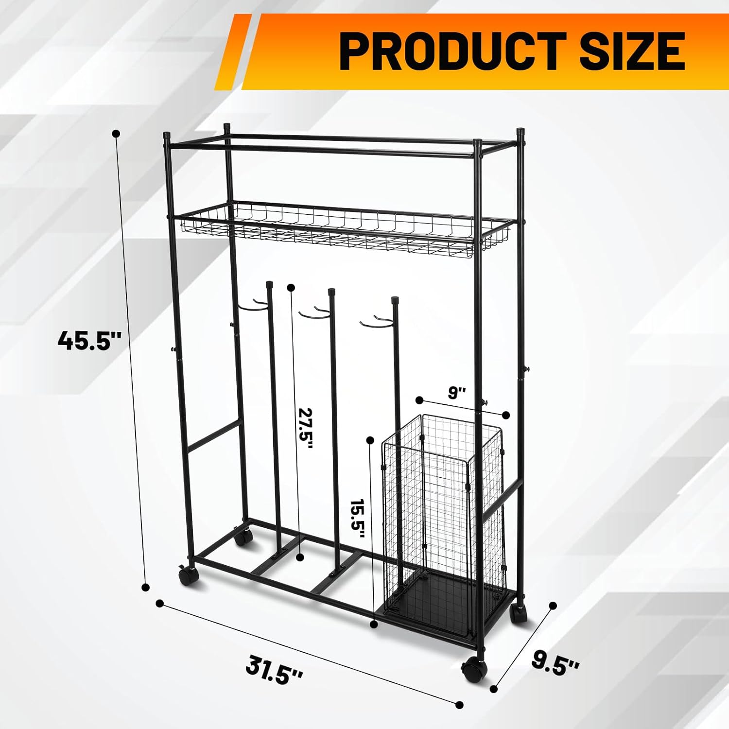 GENMOUS Skateboard Storage Rack with Wheels, Sports Garage Ball Storage Organization Equipment Organizer, Rolling Sports Ball Cart for Balls, Sports Gear Holder, Baseball Bat, Indoor Outdoor image 2 of 9 B0DB83815Q