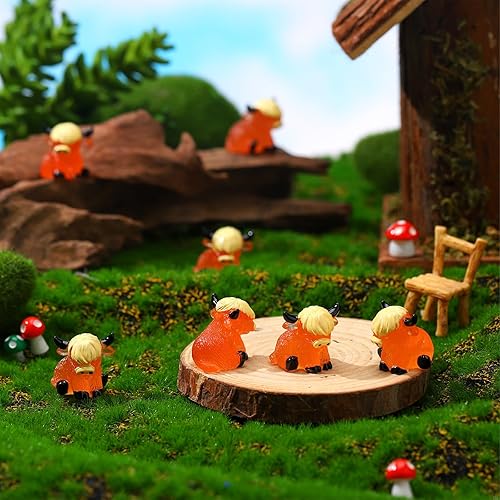 Miniatura 2 de Suzile 36 piezas de mini figuras de vaca de las tierras altas, estatuas de vaca de las tierras altas, decoración hecha a mano de resina, escultura