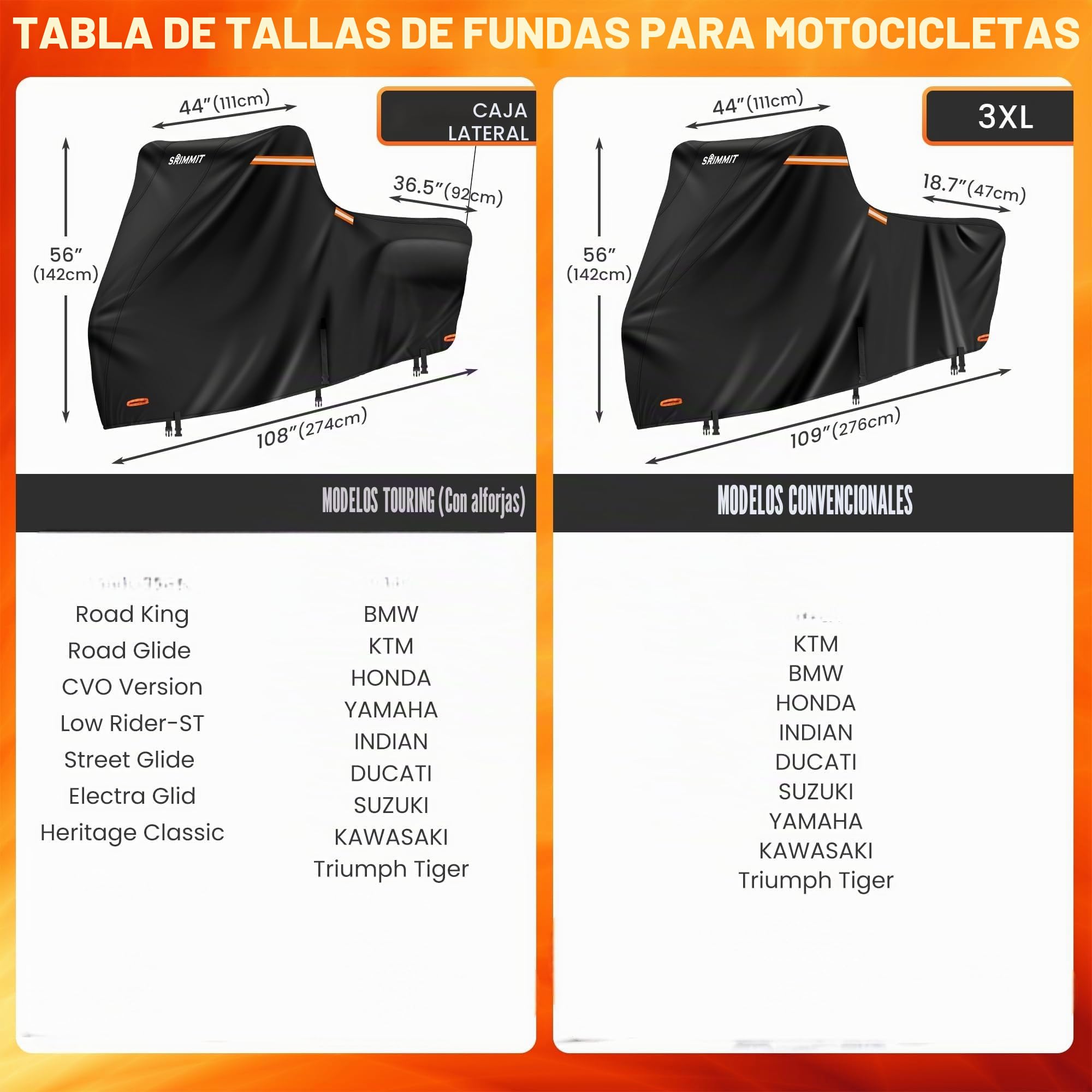 Funda impermeable para motocicleta para exteriores, 420D grande con caja lateral, se adapta a modelos Touring Road King Special, Street Glide, Road Glide, Heritage Classic (108 x 44 x 56 pulgadas,