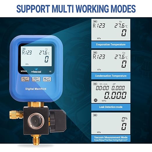 Manómetro Digital WISSCOOL HVAC para R454B, R22, R134A, R410a miniatura 2
