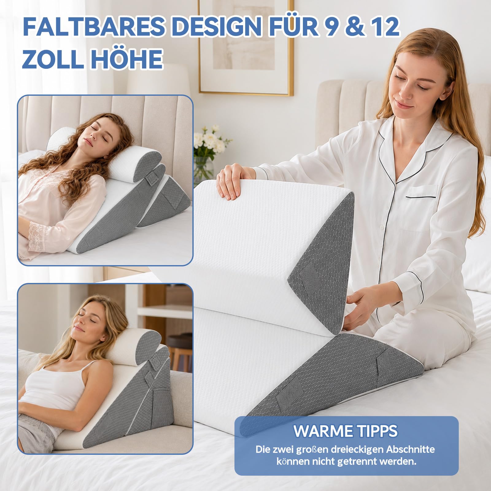 Juego de 3 almohadas ajustables en cuña para cama, almohada de reflujo de espuma viscoelástica, almohada ortopédica para apoyo postoperatorio, cojín de espalda, cojín de lectura para cama y