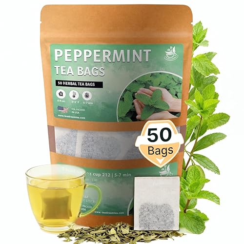 TeaDreamTea Bolsas de té de menta - Alivia las molestias digestivas  Té de hierbas - Té saludable  Té aromático y sin cafeína - Bolsas de té a