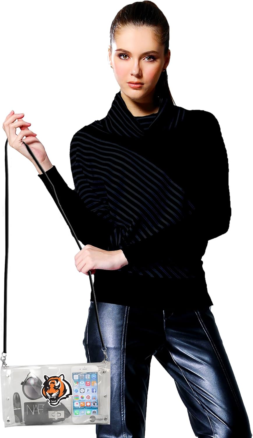 Littlearth womens NFL Clear Envelope Purse With Black Fashion Strap - Image 2