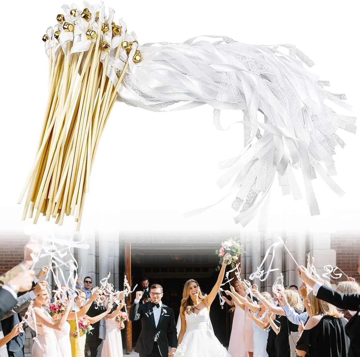 Serpentinas 30 Pcs De Varitas De Boda Newtic Varitas De Boda con Campanas, Serpentinas De Cintas De Boda, Serpentinas Fiestavaritas De Cinta para Bodas, Cumpleaños,Celebraciones Navideñas-A (A)