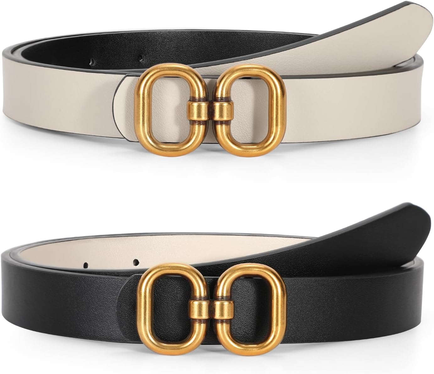TRIWORKS Reversible Leather Belt for Women with Gold Buckle Ladies Leather Belt for Jeans Pants